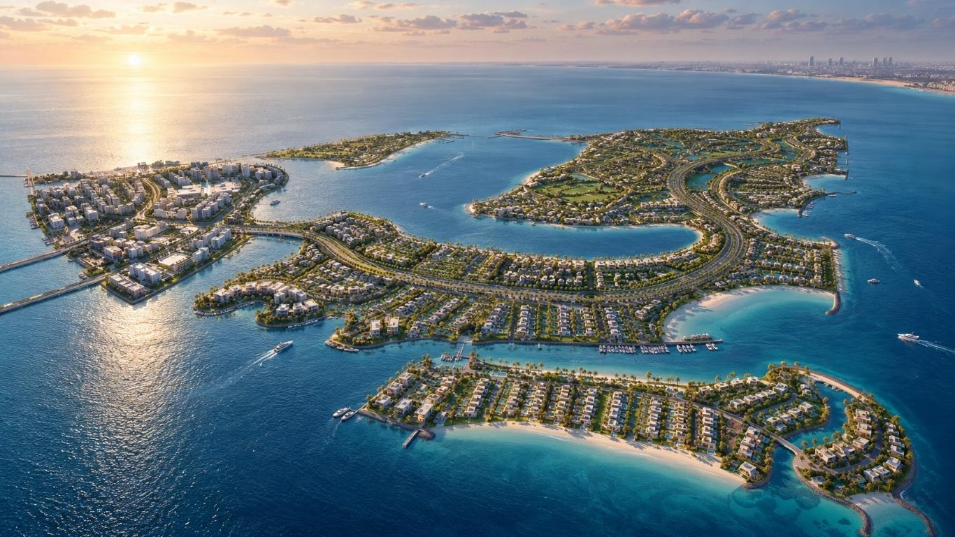 Aerial view of Dubai's artificial islands